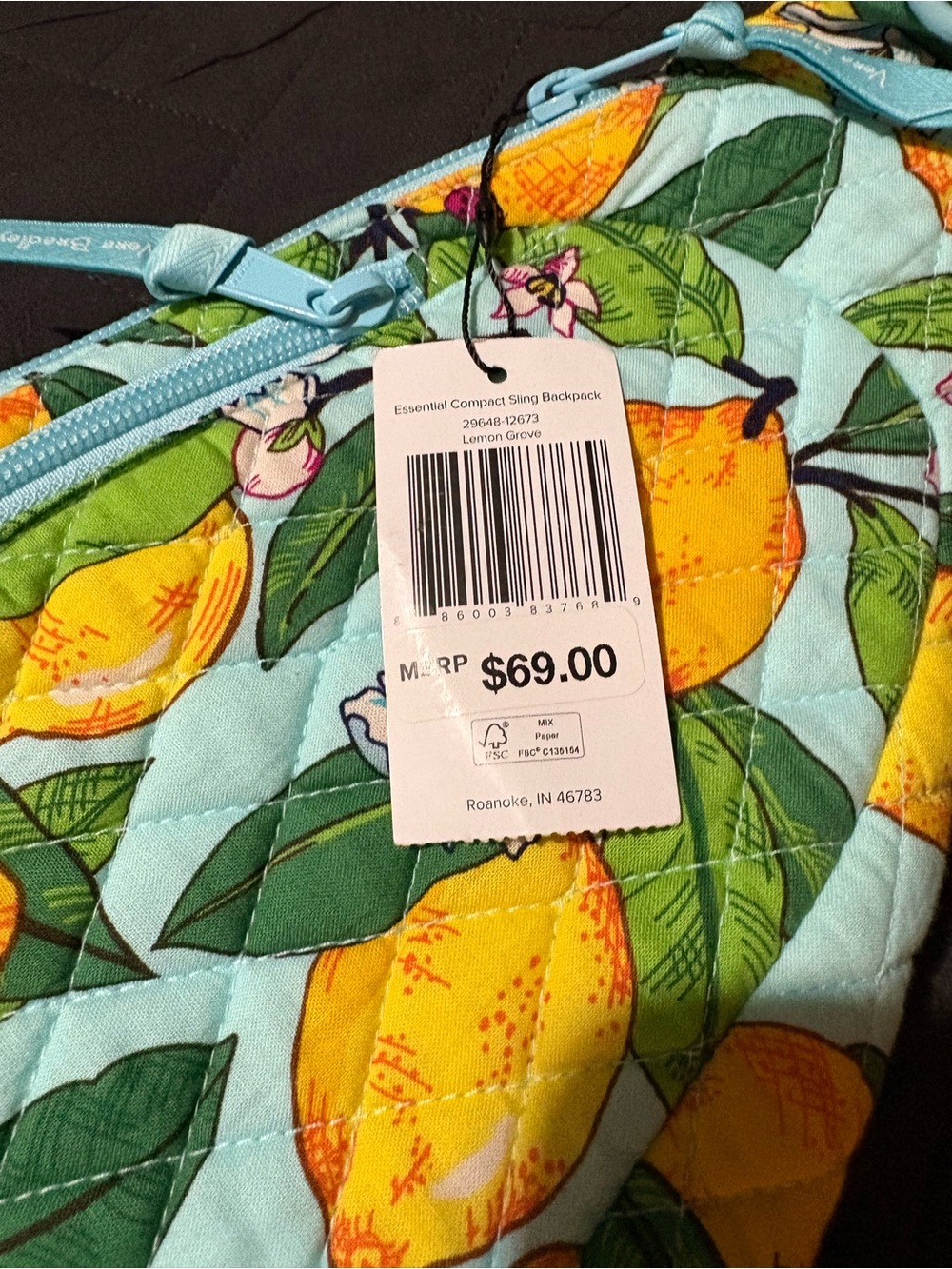 Vera Bradley Lemon Print Quilted Crossbody Sling in Light Blue and Yellow - Picture 2 of 9